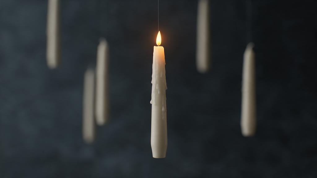 Close-up of a Hollowick candle floating with a warm flickering LED flame